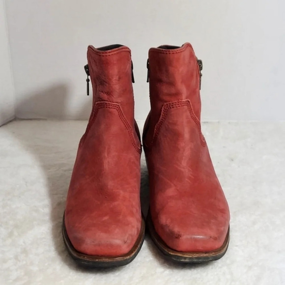 Wolky Alpine Red Distressed Leather Double Zip Square Toe Ankle Boots - Picture 8 of 14